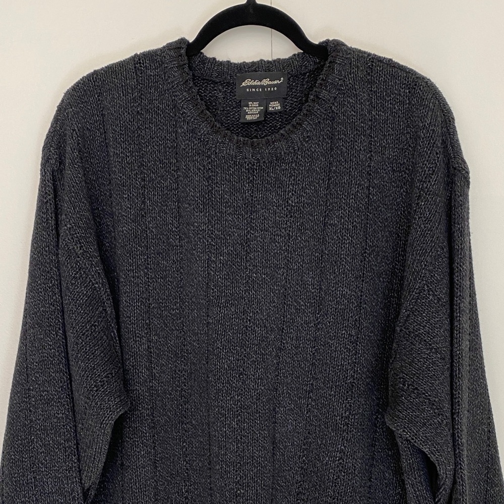 Eddie Bauer Men's Dark Gray Cable Knit Crewneck Relaxed Sweater XL